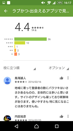 ラブかつ　GooglePlay評判